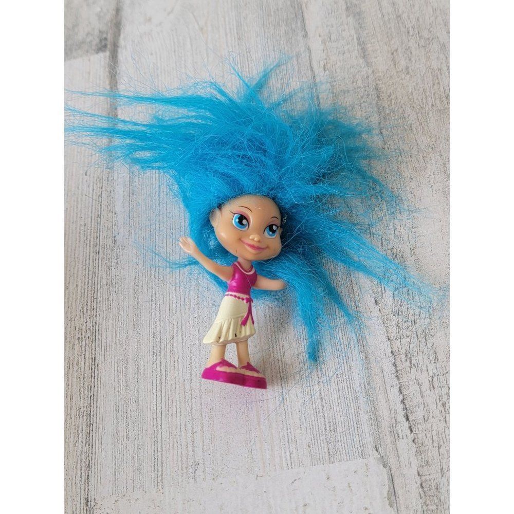 Crazy blue hair Girl doll smile happy‎ pink toy figure